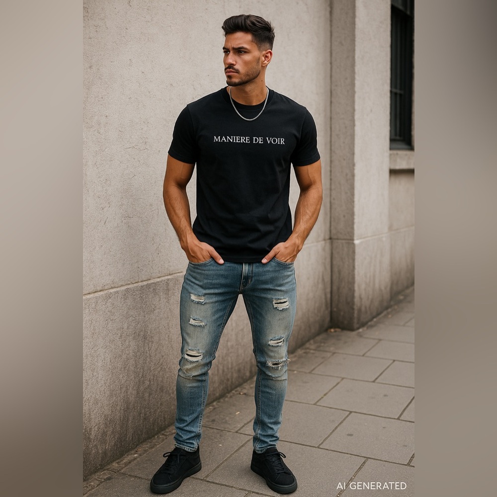 Manière De Voir W32 Distressed Blue Stretch Skinny Jeans Mens Modern Fit